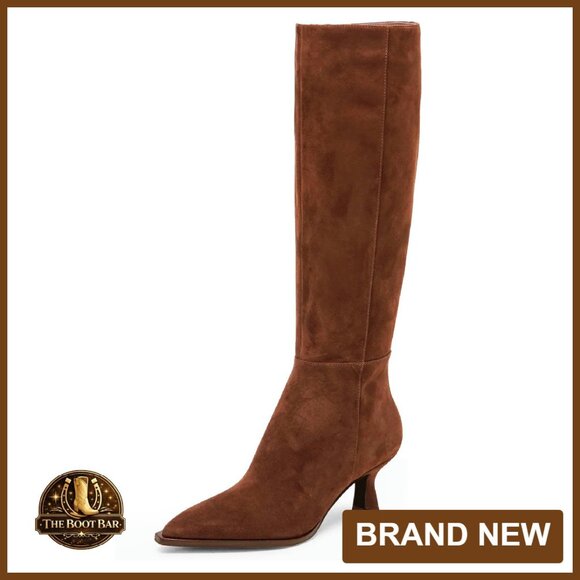 Knee High Boots Square Toe Chunky Heel Pull-On PU Low Block Heel